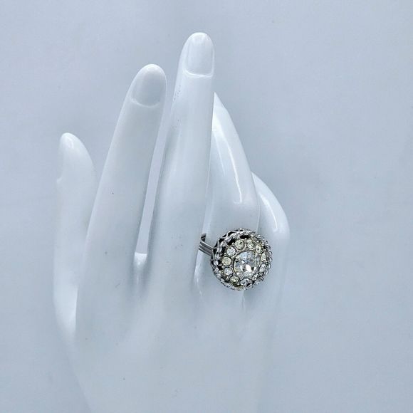 SAC Crystal Gem Ring Vintage Adjustable Gallery Elegant Estate Jewelry Size 7 - Picture 7 of 10